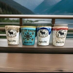 Park City Mountain and Snowflake ❄️ Shot Glasses Set Of 4 Multi Color
